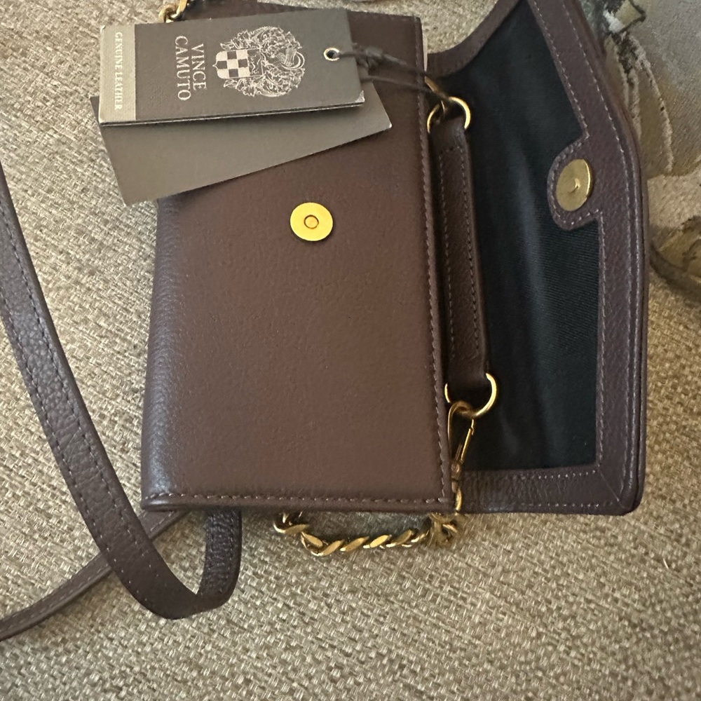 Vince Camuto Omari Leather Wallet on Chain WOC Crossbody NWT Black Cherry - Picture 4 of 12